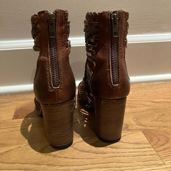 Freebird by Steven Bela Sandals, Cognac Lattice Weave Heeled Shoes (8) - Picture 9 of 10